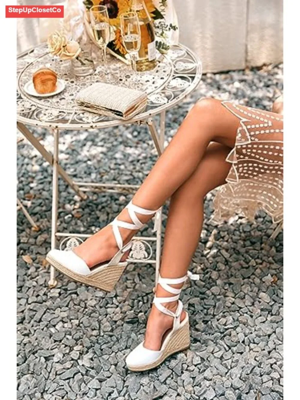 Women's Espadrille Wedge Sandals Closed Toe Lace Up Platform Ankle Wrap Summer